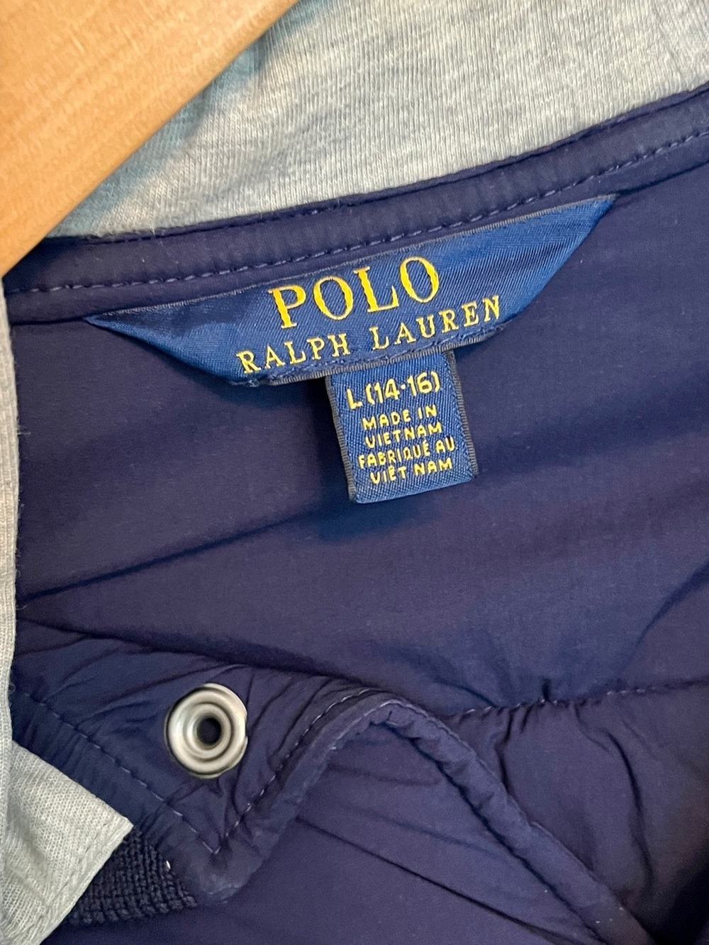 Polo Ralph Lauren Navy Quilted Hooded Varsity Jacket Big Pony Kids size large - Picture 4 of 6